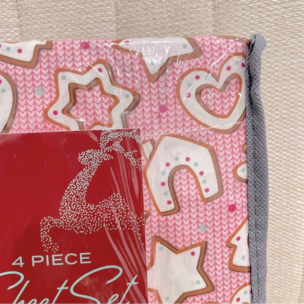 Christmas Cookies Pink 4 Piece Sheet Set Full Gingerbread Heart Holiday Bedding